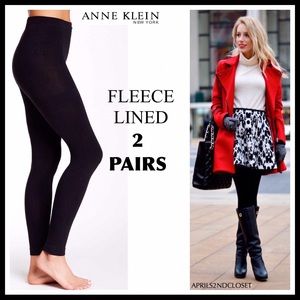 2 BLACK FLEECE LINED LEGGINGS FOOTLESS TIGHTS A3C